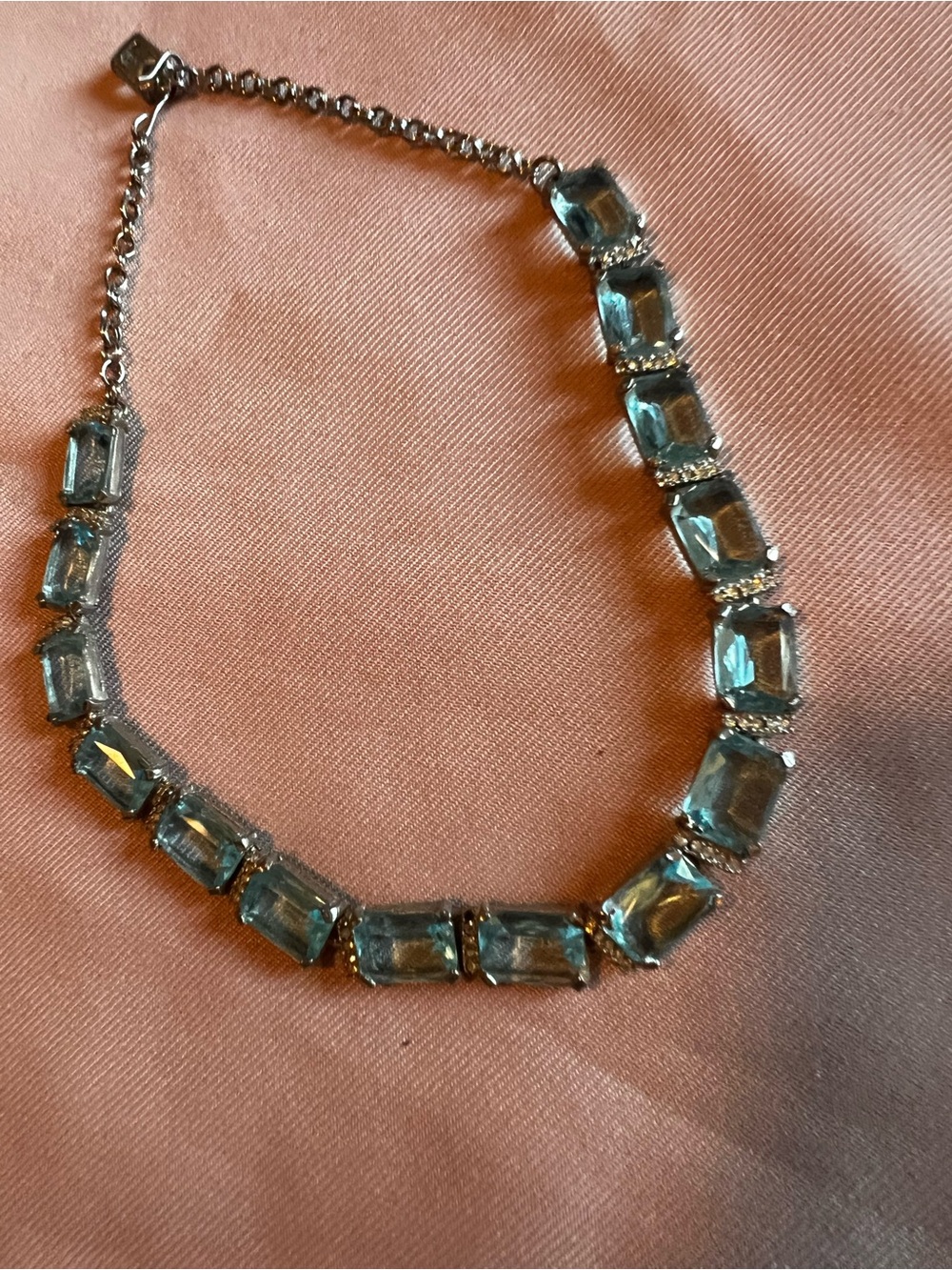 Silver-Tone Aquamarine Glass Stone Tennis Necklace - Women Jewelry